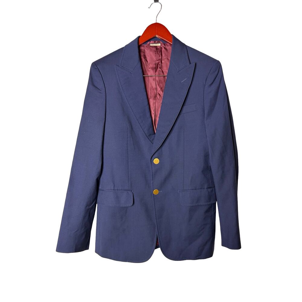 Gucci uniform men Blue wool mohair blazer sport jacket gold buttons IT 46 US 36